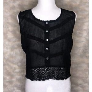 Illa Illa Women's Sheer Sleeveless‎ Black Lace Tank Crop Top Size Small